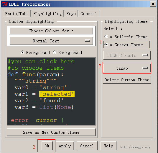 Python IDLE选择自定义代码主题