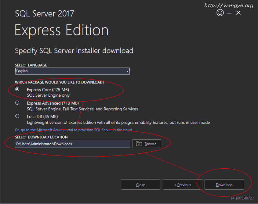 SQL Server Express 安装界面